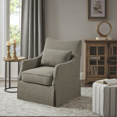 Bedford London Upholstered Skirted Swivel Armchair with Lumbar Pillow