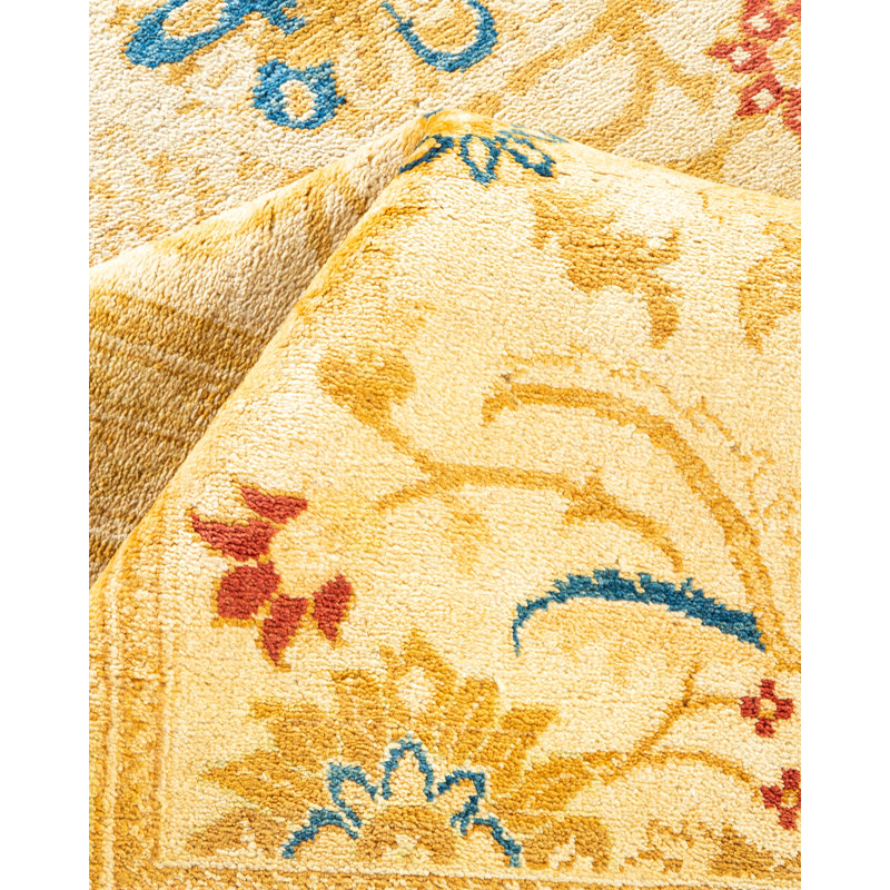 Tapis ivoire noué à la main de conception unique 8 pi 1 po x 10 pi 8 po Riggon