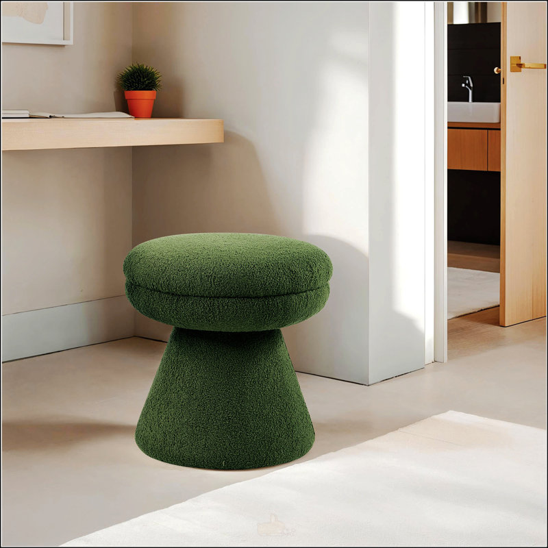 Tabouret d'appoint rond de style contemporain avec tissu en peluche, base à piédestal et conception en forme de champignon pour le salon principal