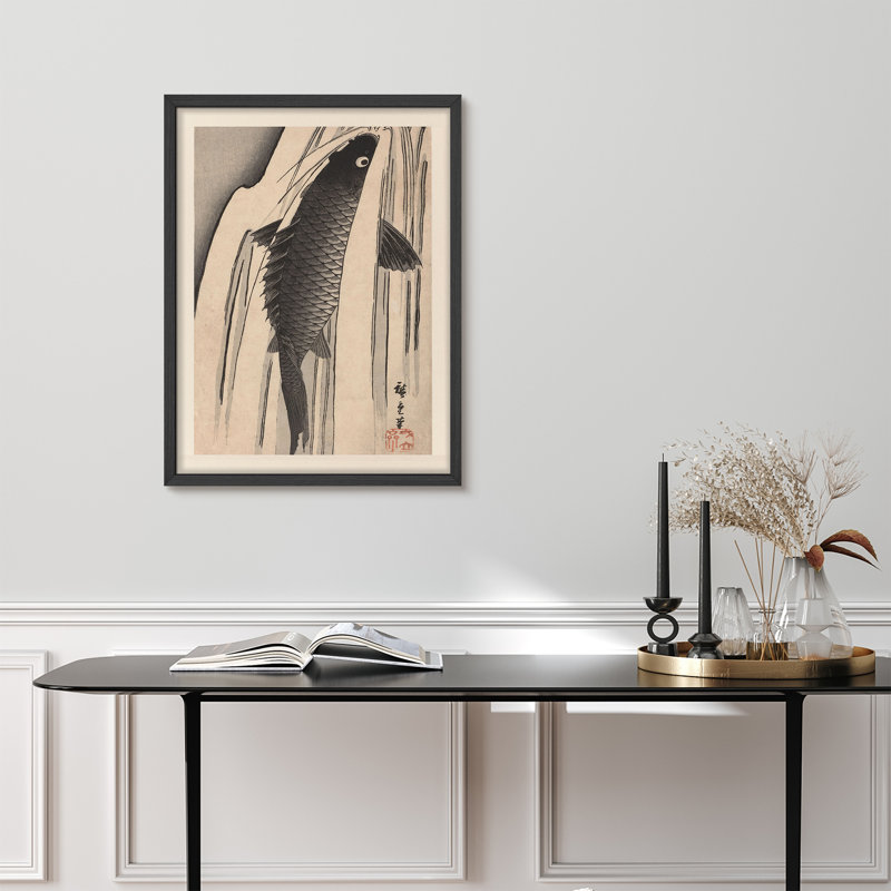 "Carpe sautant par-dessus les vagues", Noir, H 14 po x l 11 po