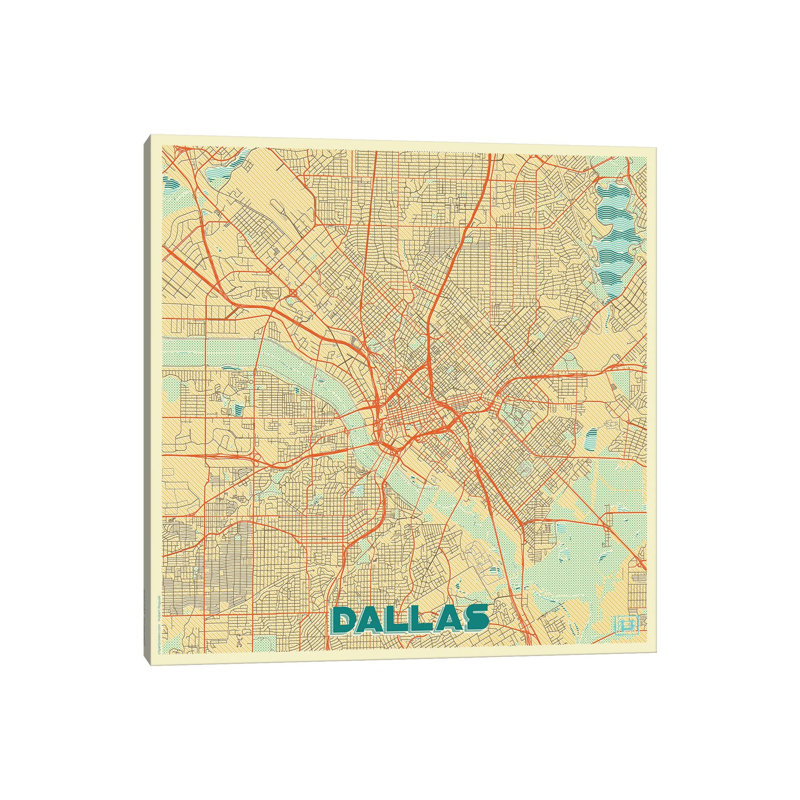 Dallas Retro Urban Blueprint Map by Hubert Roguski - Wrapped Canvas Print, 30.48 cm H x 30.48 cm W