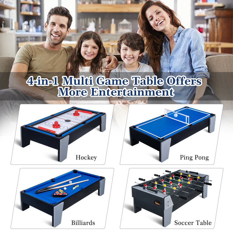 33'' 4-in-1 Mini Multi Game Table, Combination Game Table, Combo Arcade Game Set with Pool Billiards, Hockey, Foosball and Table Tennis