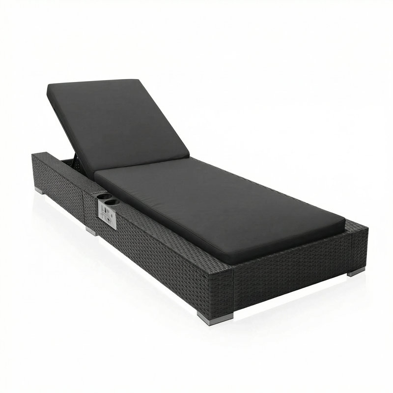 Outdoor PE Wicker Chaise Lounge Chair with Cushions, Adjustable Reclining Backrest for Patio, Poolside & Garden