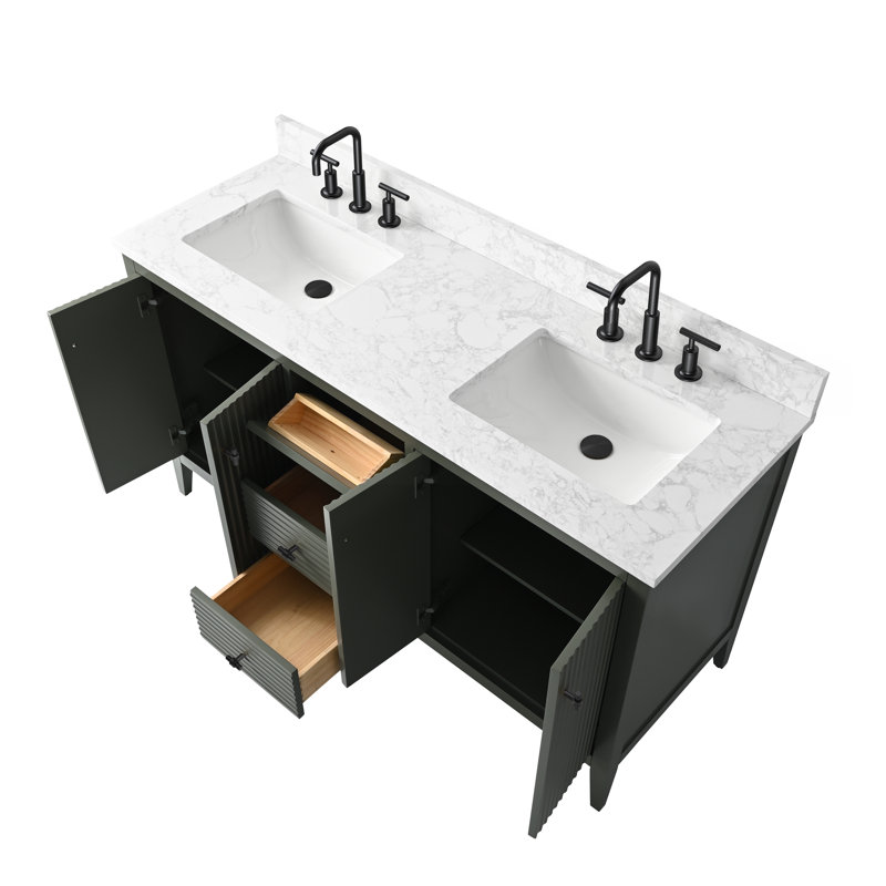 Ensemble de meuble-lavabo double 60 po, Linéaire vert rétro, Noir mat