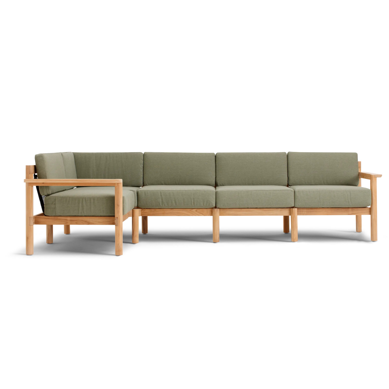 Haven 114'' Wide L-Shaped Teak Patio Sectional with Sunbrella® Cushions, Sunbrella Leaf