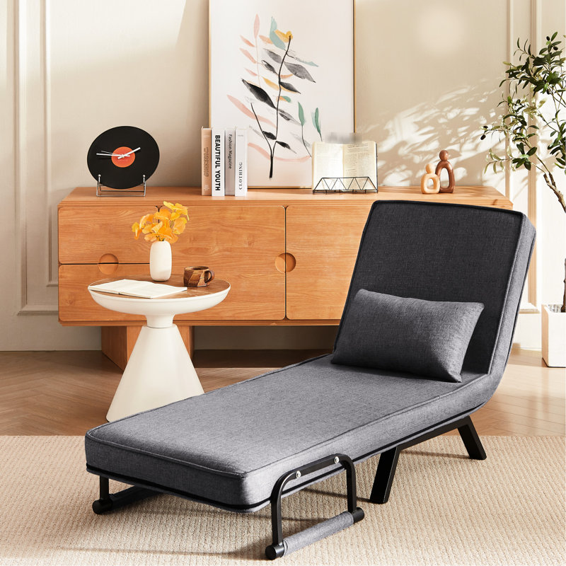 Fauteuil de lit 51 pliant, convertible confortable avec dossier réglable, futon confortable pour le salon, gris et coussin, chambre à coucher pratique,
