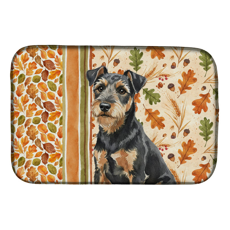 Black and Tan Lakeland Terrier Heirloom Fall Dish Drying Mat