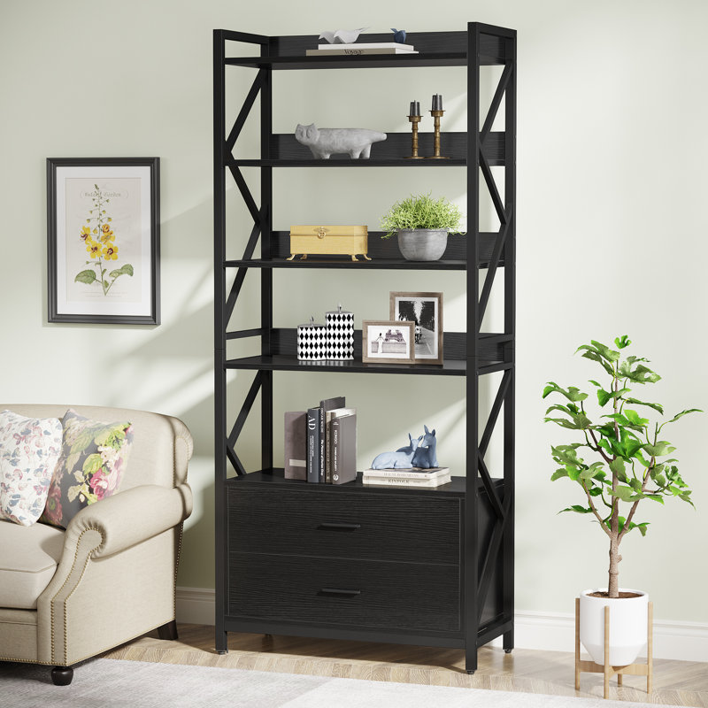 2 Drawer Bookcase Tall Bookshelf, Black