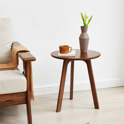 Table en bois de chêne 100% naturel, table d'appoint ronde pour la chambre à coucher du salon, table de chevet de chevet, bout en noyer massif et polyvalent, café