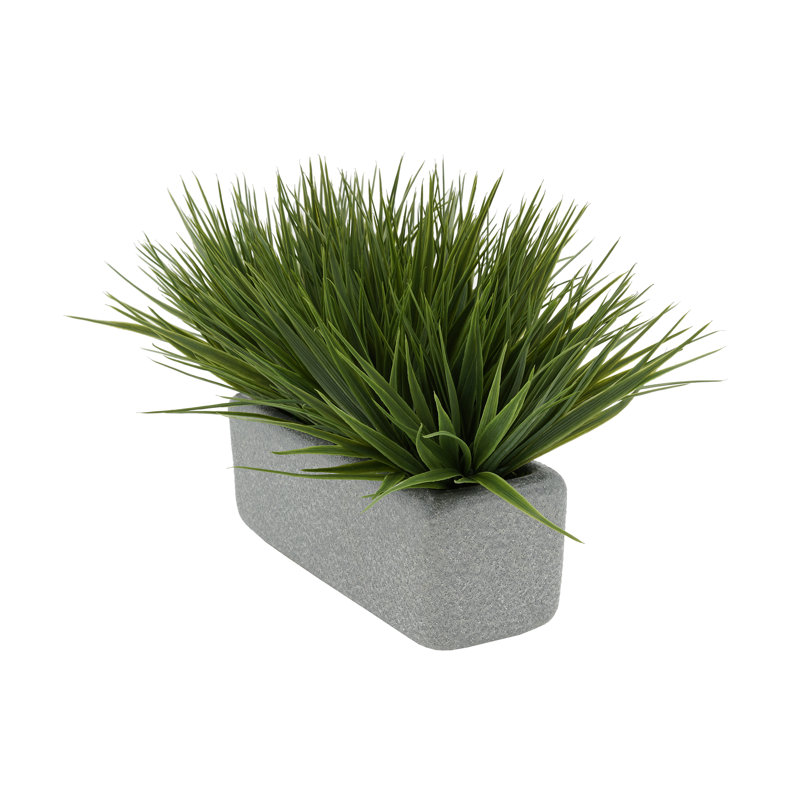 Herbe artificielle en pot de fleurs, Gris, H 10 po x L 17 po x P 10 po, Vert foncé