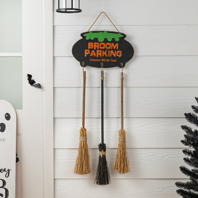 Décoration de 37 po H Halloween en bois chaudron et balai porche (KD)