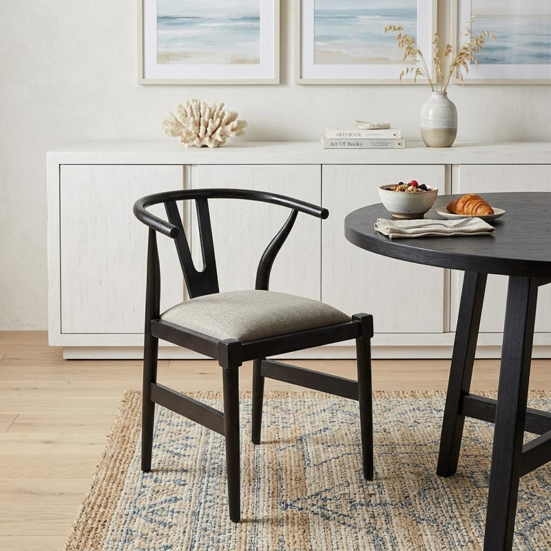 Chaise d'appoint de salle à manger rembourrée beige et noire