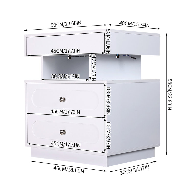 50cm W Manufactured Wood Bedside Table, White