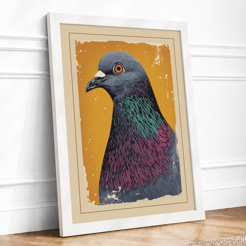 Pigeon Portrait Modern - Framed Print, A4 - 29.7 x 21.0 cm, White