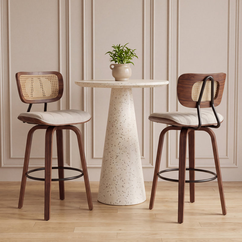26" Upholstered Counter Height Swivel Bar Stools, Beige