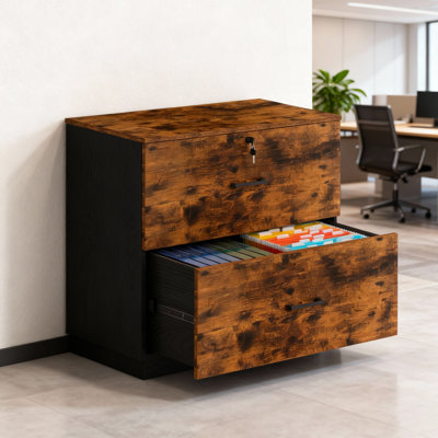 2 Wide Drawer File Cabinet Flat Panel Design Single Lock by Inbox Zero