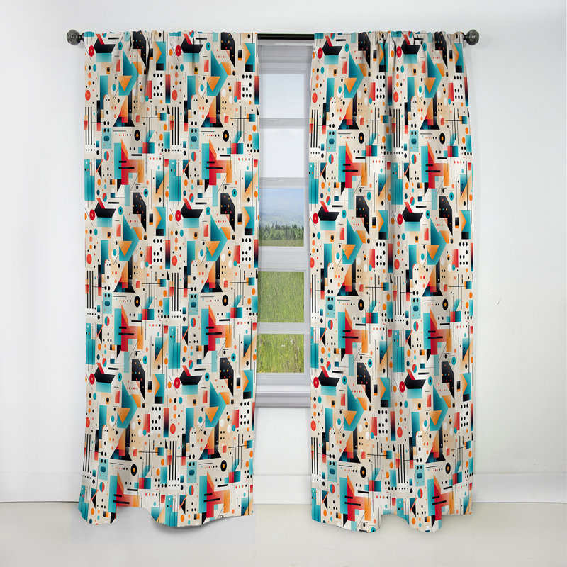 Motif de collage Mid-Century géométrique - Rideau occultant géométrique abstrait - 1 panneau, L 52 po x L 63 po