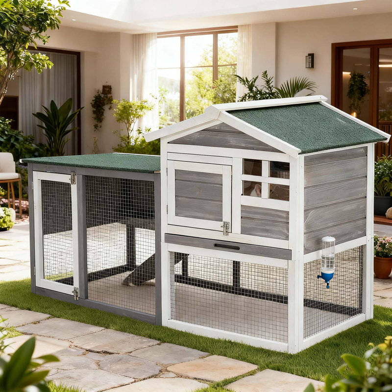 Couvercle pour lapin 48 po intérieur avec plateau étanche pour poulailler / poulailler, vert, gris et blanc