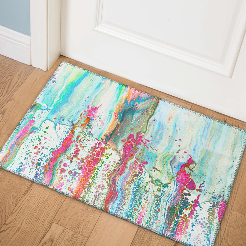 Chenille Washable Abstract Indoor / Outdoor Rug, Rectangle 1'8" x 2'6"