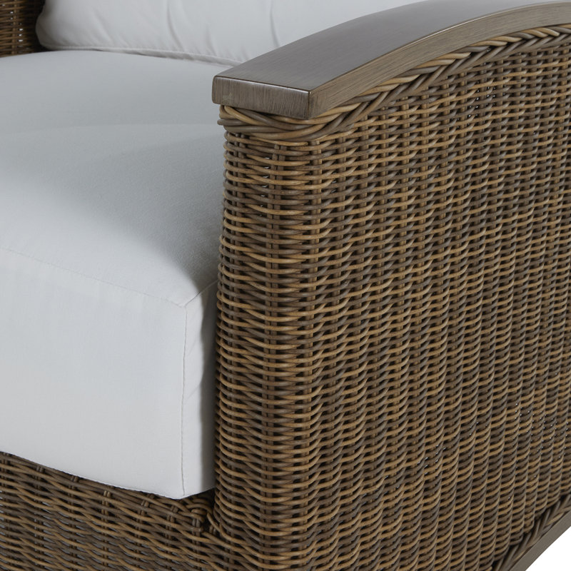Astoria Woven Lounge Chair, Raffia/Oak, Dove Sunbrella® Linen, Welt