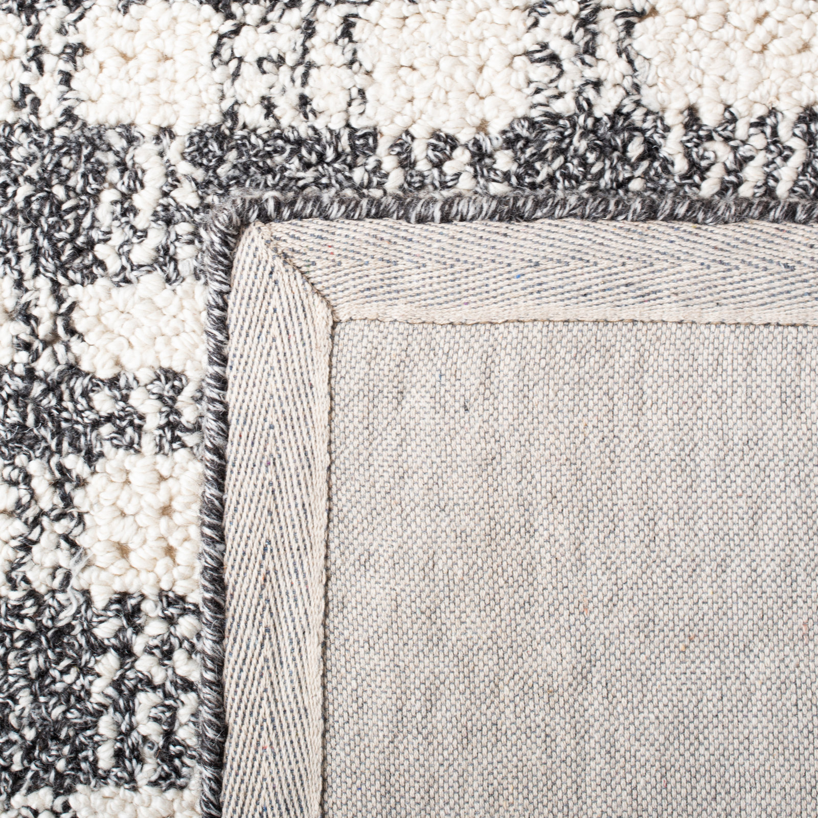 Ivory Black Hand-Tufted Plaid Rug, Rectangle 8' x 10'