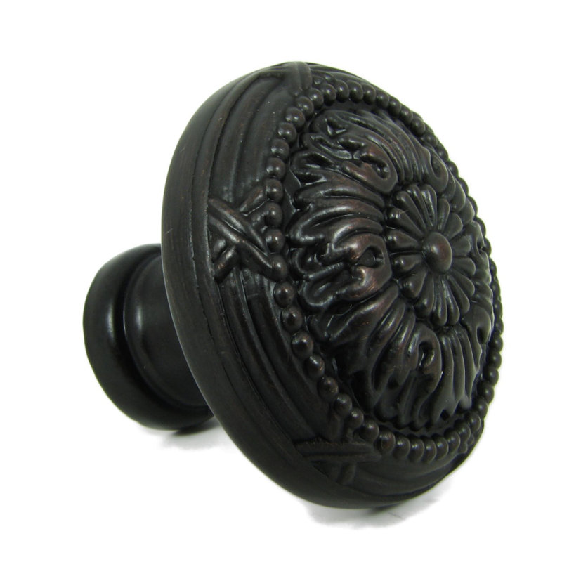 Oil Rubbed Bronze Round Floral Cabinet Knob with Mounting Hardware