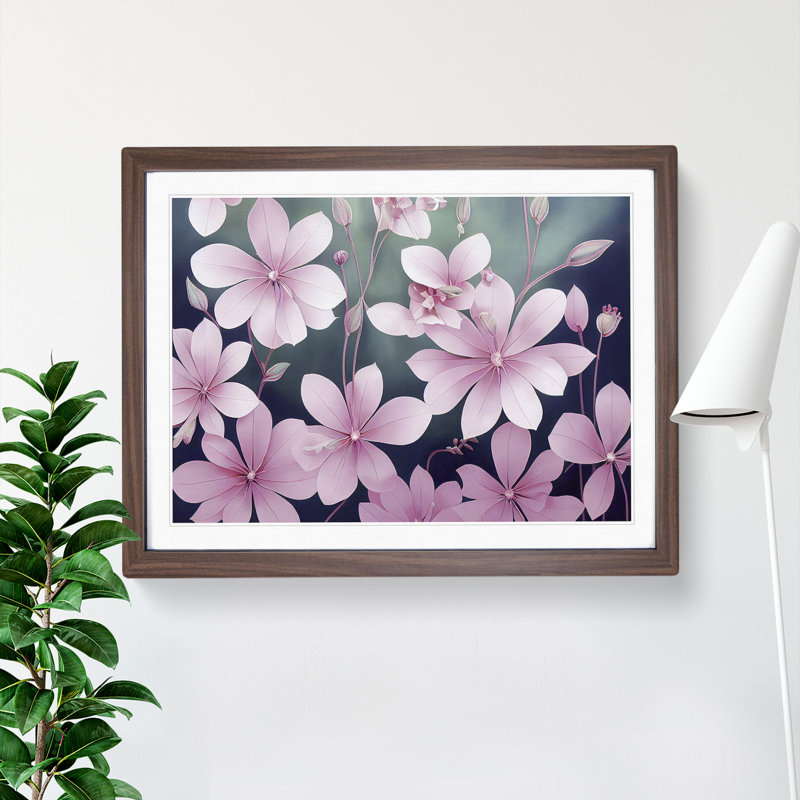 Cheerful Flowers - Single Picture Frame Print, 25cm H x 34cm W x 2cm D, Walnut