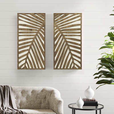 Ensemble de 2 décorations murales avec imprimé de feuilles contrastantes à deux tons pour l'intérieur