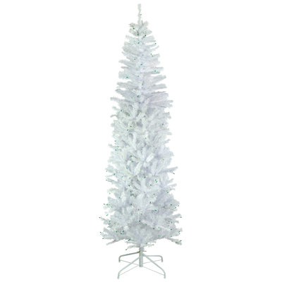 6.5' Pre-Lit Woodbury White Pine Pencil Artificial Christmas Tree Green Lights
