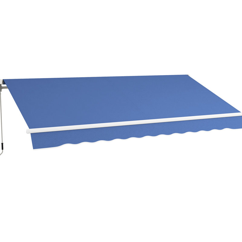Auvent de balcon rétractable 12 pi x 10 pi, tissu 280 g / m et eau, manivelle manuelle, cadre en aluminium pour terrasse, cour, auvent de terrasse bleu foncé, surfaces variées