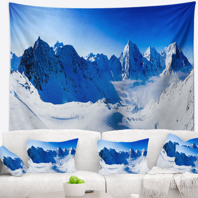 Photographie blue winter mountains tapisserie, H 32 po x l 39 po