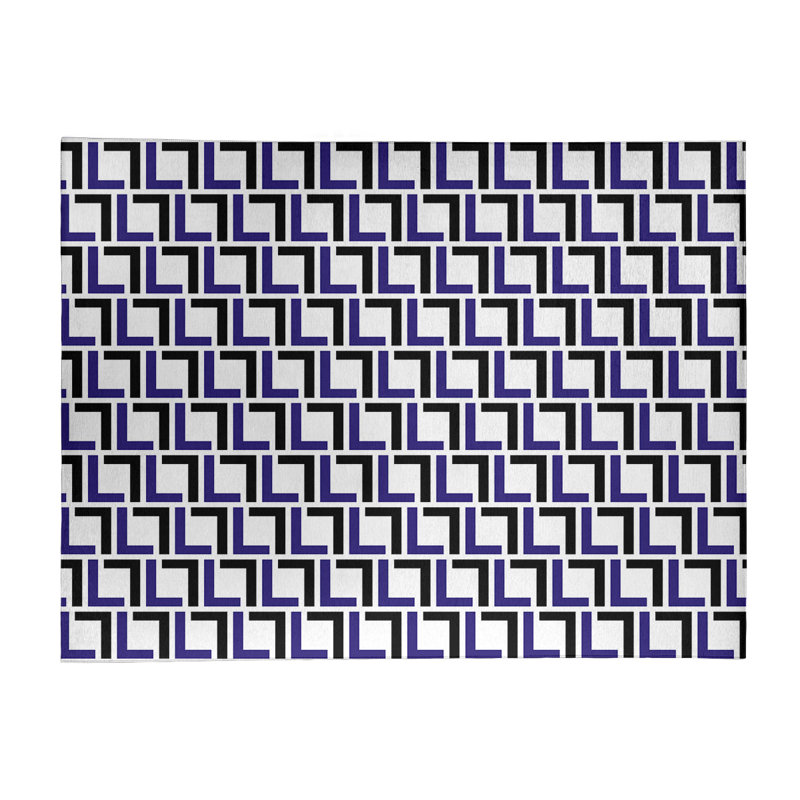 Tapis géométrique blanc cassé / noir / mauve, Rectangle 9 pi x 12 pi
