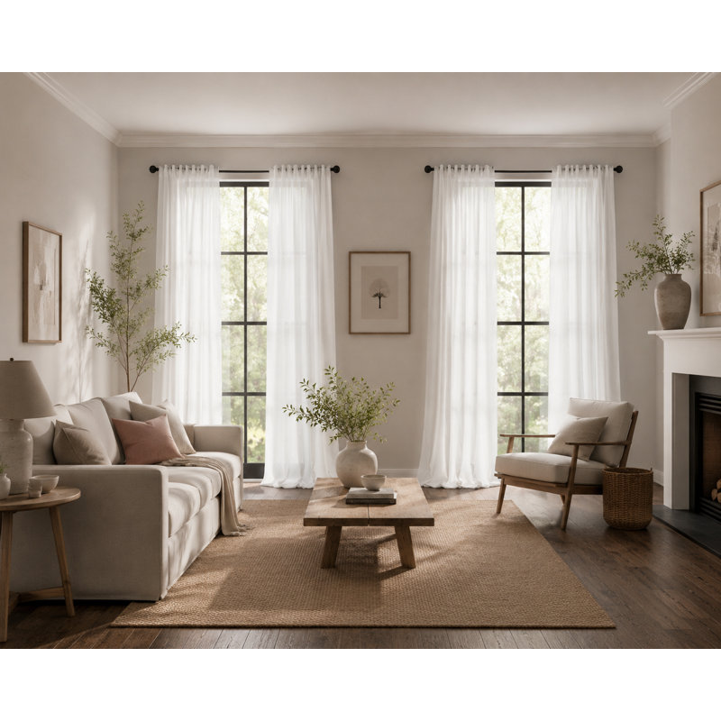 Belarmina Semi Sheer Curtain Single Panel, White, 54" x 84"