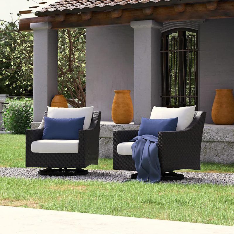Fionnula Swivel Patio Chair With Sunbrella Cushion Covers, Maxim Beige Sunbrella