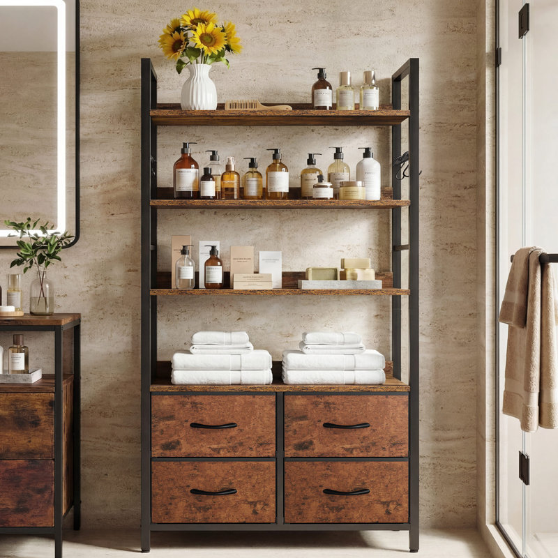 146cm H x 80cm W Metal Ladder Bookcase, Brown