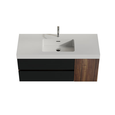 Grace 48" Walnut Bathroom Vanity with Glossy White Solid Surface Sink and Soft Black Drawers