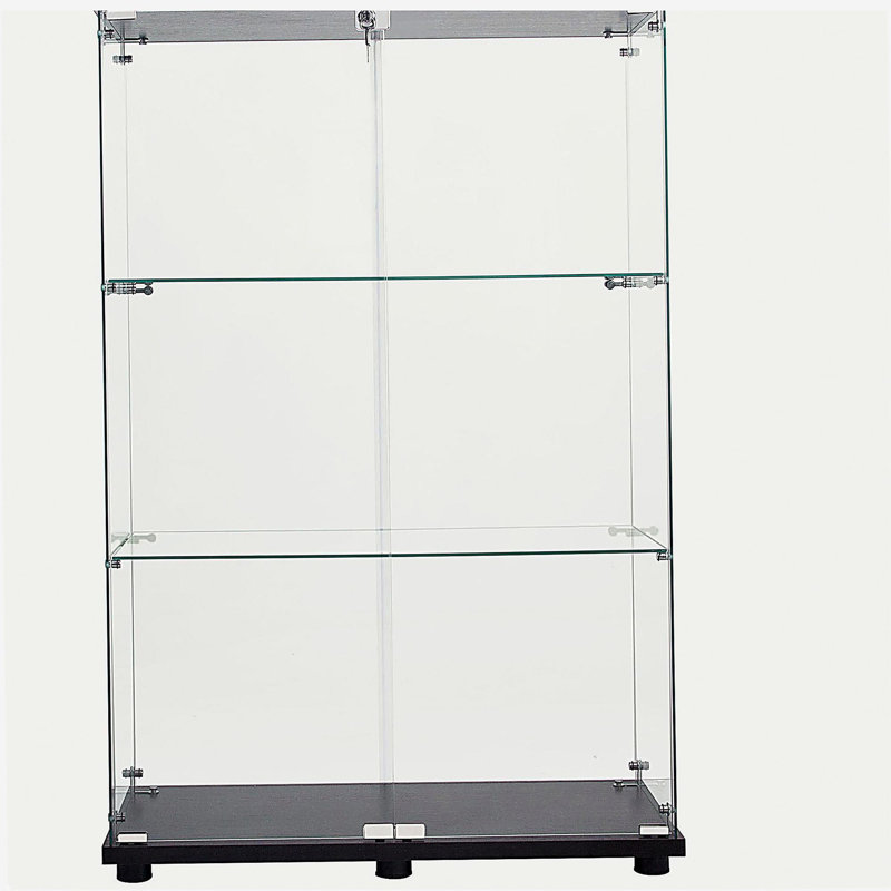 Vitrine vitrée à deux portes avec 3 tablettes, noir, Black