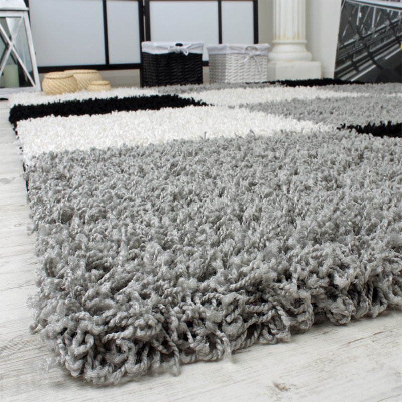 Sanasar Chequered Shag Area Rug, Rectangular 160cm x 220cm