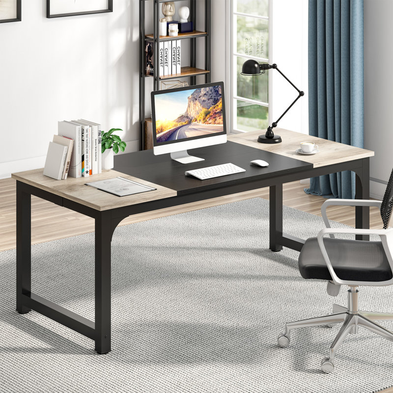 Waltman Rectangle Office Desk, 75Cm H x 180Cm W x 80Cm D, Vintage Grey/Black