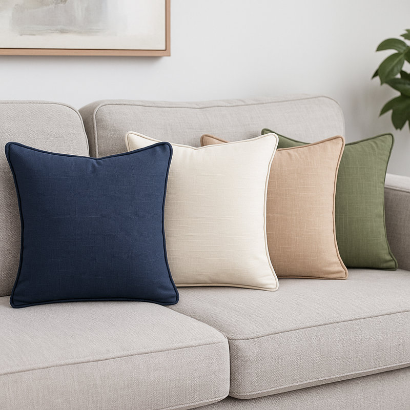 Textured Cotton Throw Pillow Covers / Modern Cushion Covers / Elegant Square Pillow Cases, Blue, Square 18"
