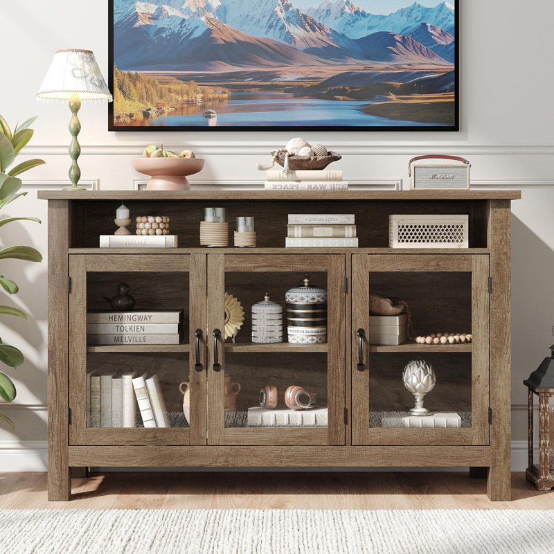 55.5" Sideboard Buffet Cabinet With Storage And 3 Glass Door