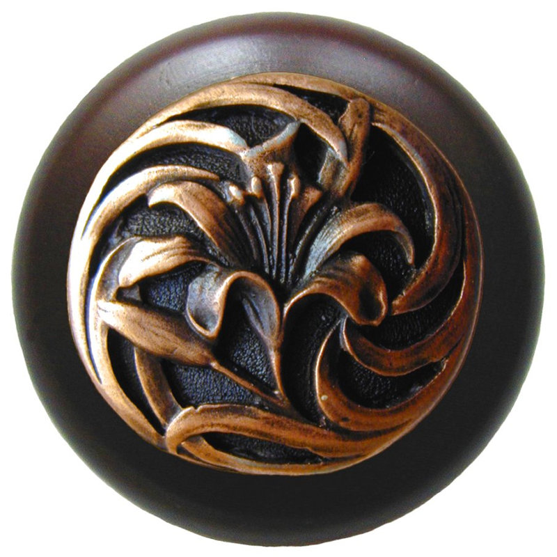 Floral Mushroom Knob, Antique Copper / Dark Walnut