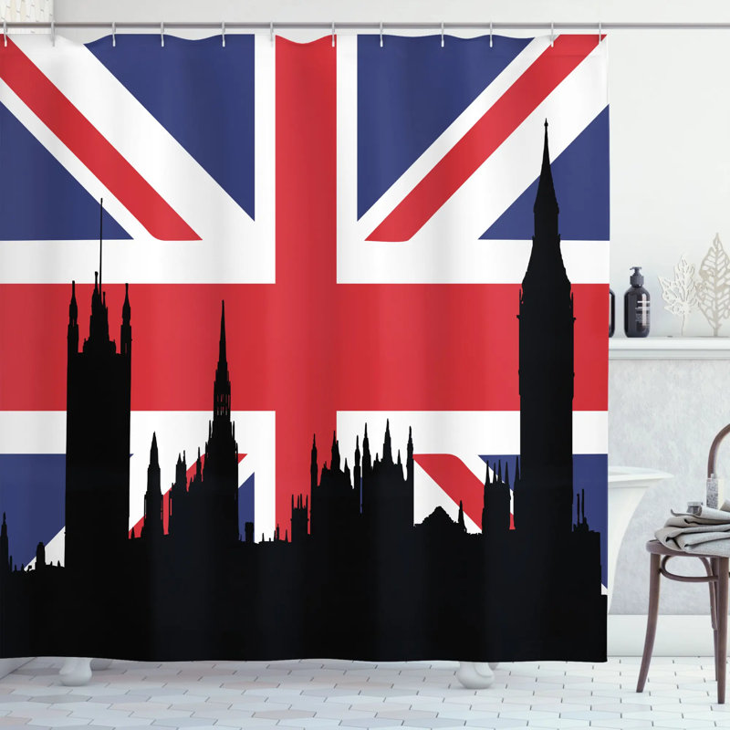 Ensemble de rideau de douche union jack + crochets, H 84 po x l 69 po