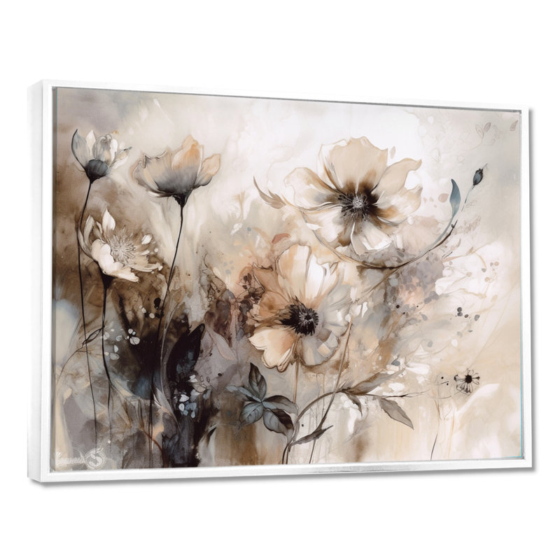 Impressions florales délicates et chaudes - décoration murale florale, H 12 po x l 20 po, Reproduction avec cadre flottant