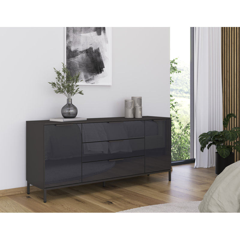 Flipp 3 - Drawer Chest of Drawers, Graphite/Glass Basalt