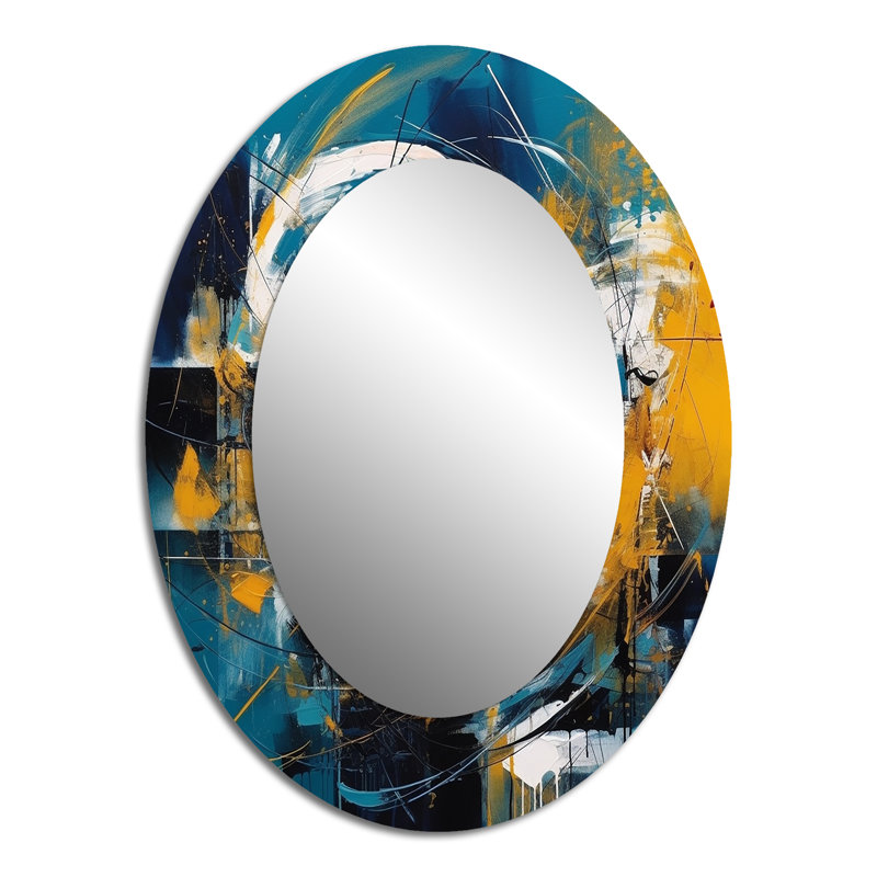 Miroir mural moderne bleu et jaune Elegance Of Marble I, 40 po x 30 po