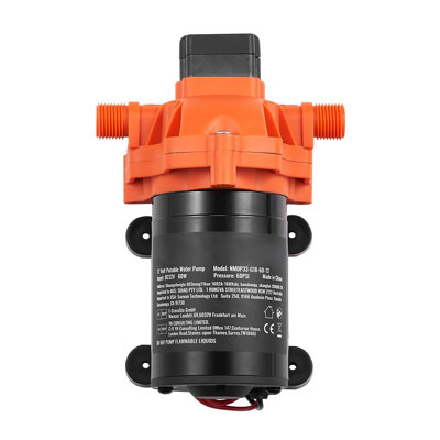 12V Diaphragm Water Pump, 1.8 GPM Flow Rate, Adjustable 40-100 PSI Pressure Switch, 3-Chamber Design with 1/2" MNPT Ports for RV, Marine, and Food Truck Applications