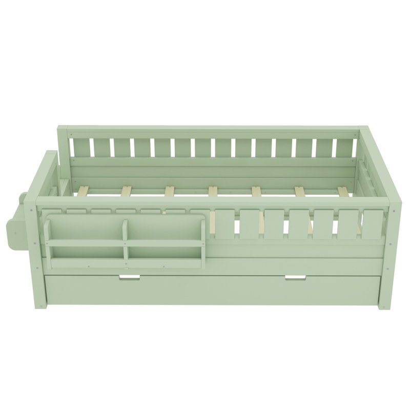 Simple avec bibliothèque intégrée et petit escalier, rails de sécurité de haute qualité et lit gigogne, vert avocat, Simple