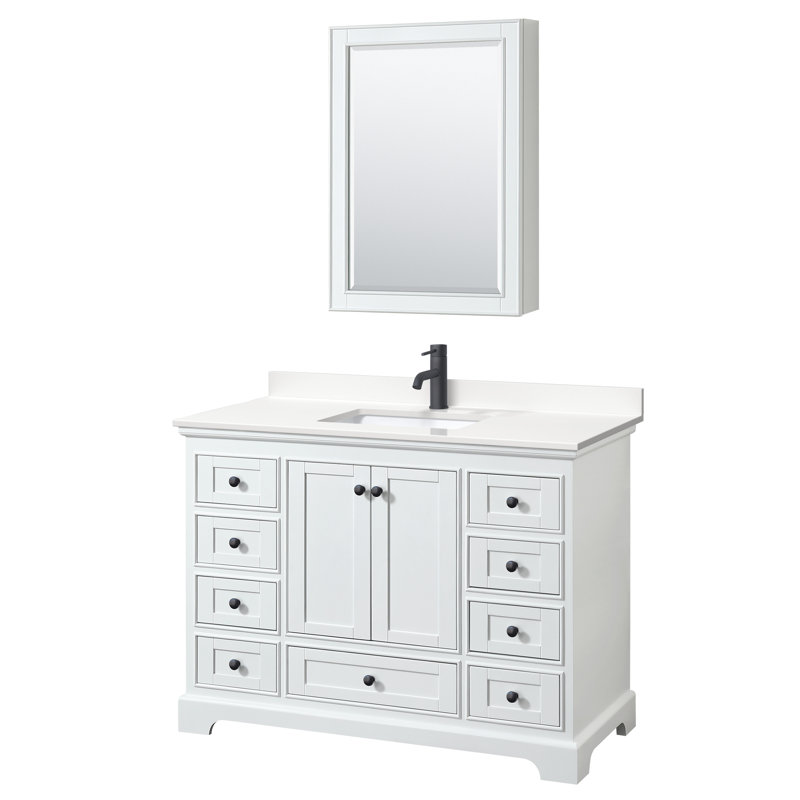 Ensemble de meuble-lavabo simple autoportant 48 po avec plateau en quartz Deborah, WDX13496, Blanc, Noir mat
