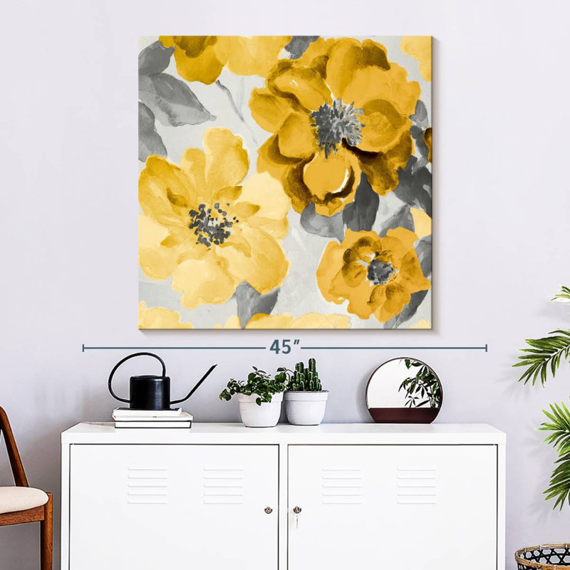 Harnek délicat floral jaune et gris I, H 33 po x l 33 po
